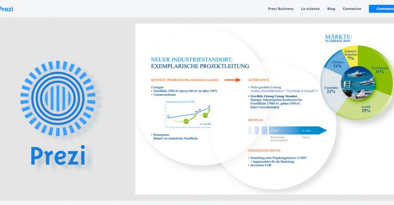 Mise en page de diaporamas dynamiques sous Prezi, en version allemande, française et anglaise